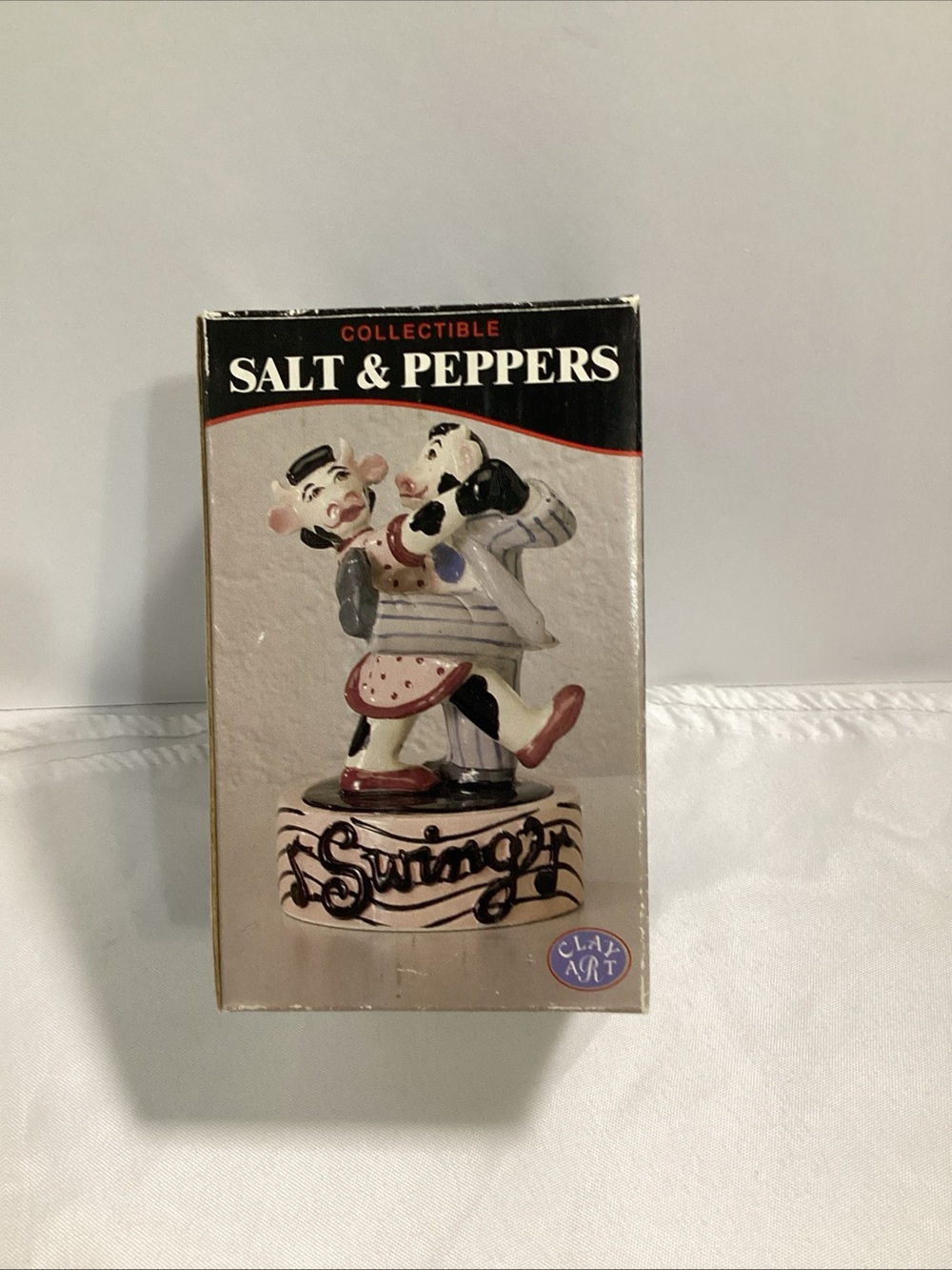 Vintage 1999 Clay Art Swing Cows Ceramic Salt & Pepper Shakers Set New in  Box